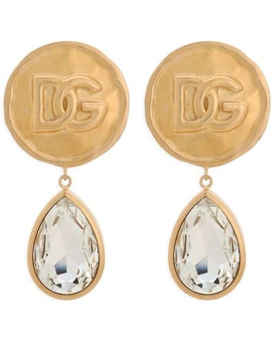 Dolce & Gabbana Logo-engraved Drop Earrings - Metallic