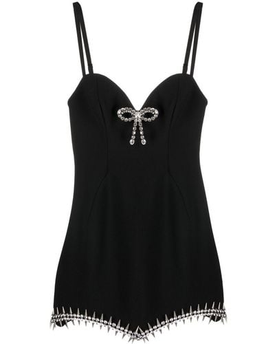 Area Embellished Asymmetric Mini Dress - Black