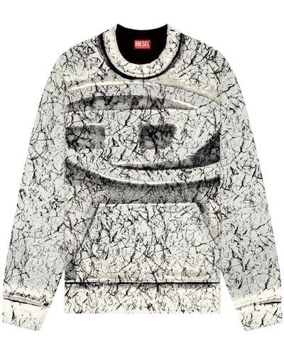 DIESEL S-macoval Cracked-effect Cotton Sweatshirt - Gray