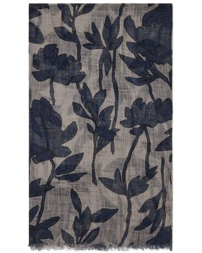 Brunello Cucinelli Floral-print Linen Scarf - Gray