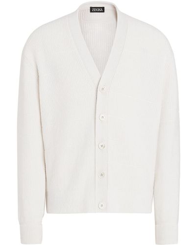 ZEGNA Ribbed Knit V-neck Cardigan - White