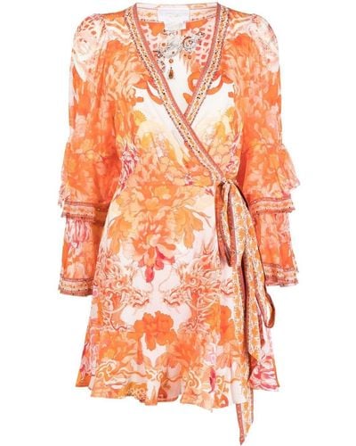 Camilla Dragon-print Silk Wrap Dress - Orange
