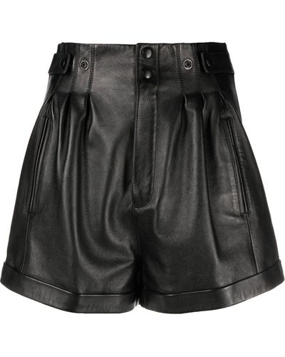 Saint Laurent High-waist Pleated Leather Shorts - Black
