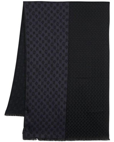 Giorgio Armani Monogram-jacquard Silk-blend Scarf - Black