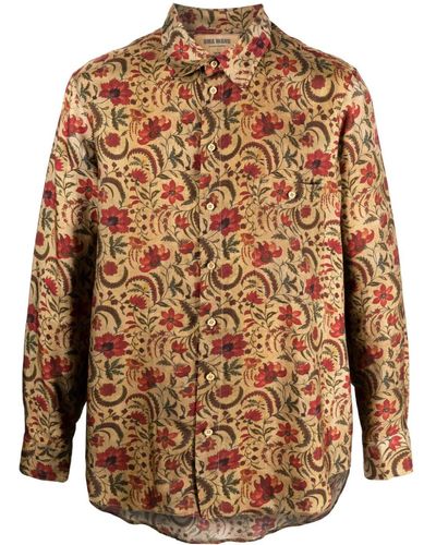 Uma Wang Overhemd Met Bloemenprint - Bruin