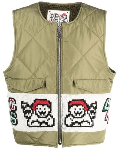 Gcds Knit-panelled Quilted Gilet - Green