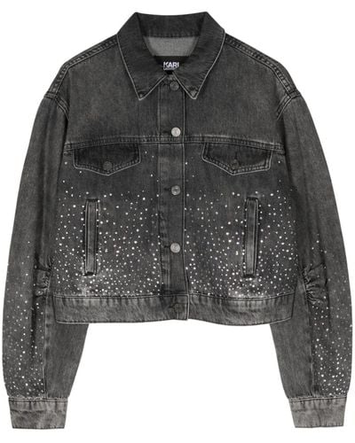 Karl Lagerfeld Crystal-embellished Denim Jacket - グレー