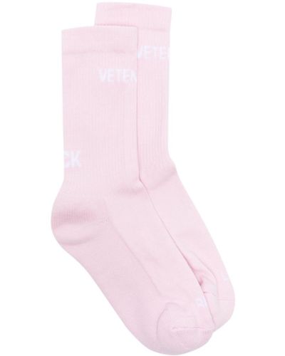 Vetements Logo-intarsia Ribbed Socks - Pink