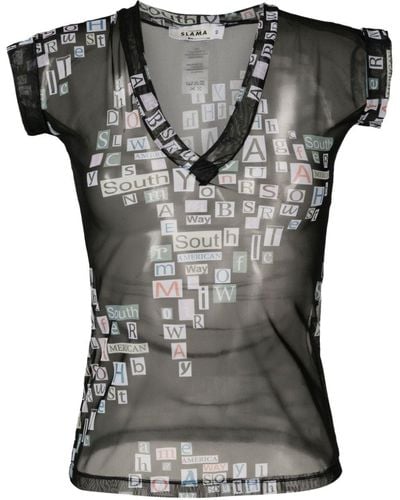 Amir Slama Text-print Sheer T-shirt - Black