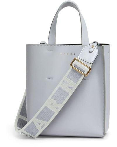 Marni Logo-Strap Leather Tote Bag - Grey