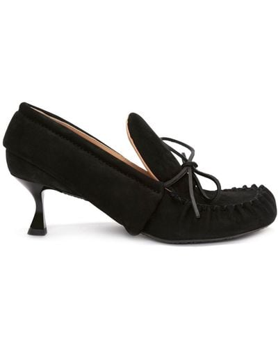 JW Anderson Suede Bow-detail Heeled Loafers 40 - Black