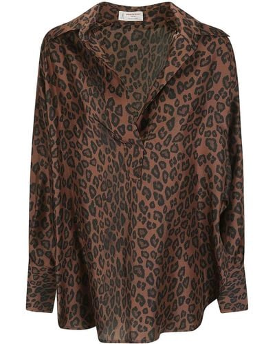 Alberto Biani Cheetah-print Silk-chiffon Shirt - Brown
