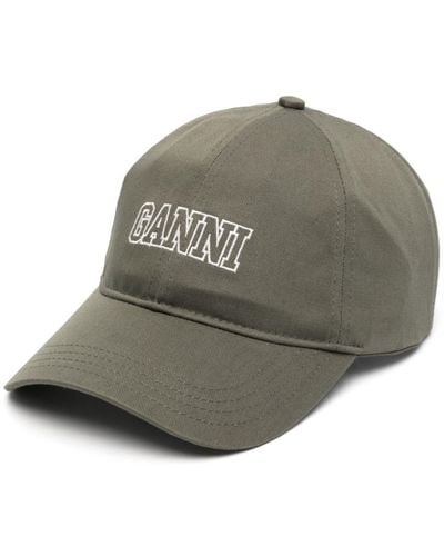 Ganni Logo Cotton Baseball Cap - Grey