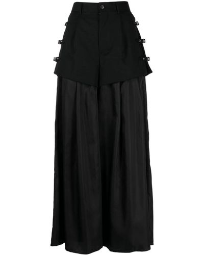 Noir Kei Ninomiya Layered-effect Wool Palazzo Pants - Black