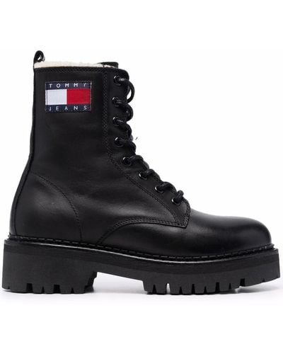 Tommy Hilfiger Logo Flag Lace-up Boots - Black