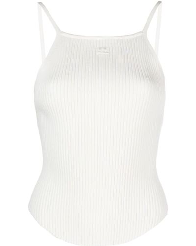 Courreges Logo-embroidered Ribbed Tank Top - White
