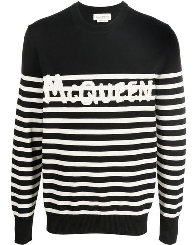 Alexander McQueen Logo-knit Striped Cotton Sweater - Black