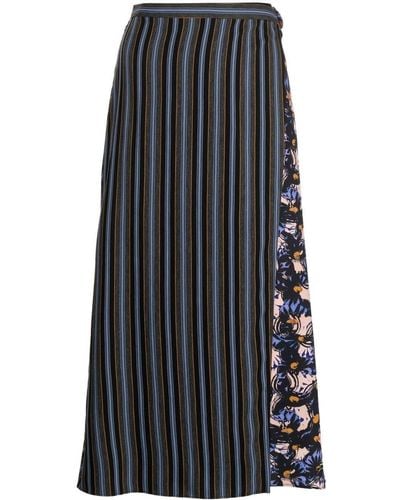 PS by Paul Smith Paneled Stripe-print Skirt - Blue