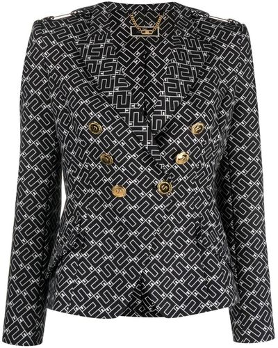 Elisabetta Franchi Logo-print Double-breasted Blazer - Black