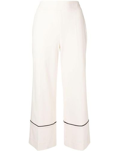 GOODIOUS Cropped Piped-hem Trousers - White