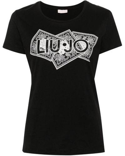 Liu Jo Rhinestone-embellished Cotton T-shirt - Black