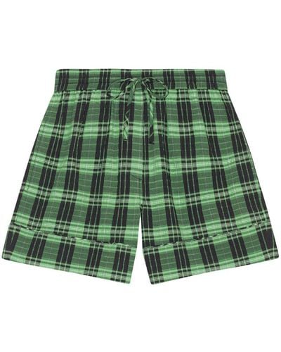 Ganni Plaid-check Drawstring Shorts - Green