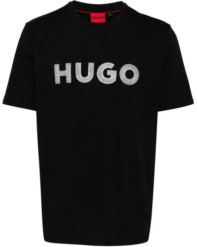 HUGO Gehaakt Katoenen T-shirt - Zwart