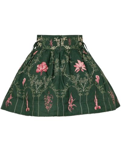 Agua Bendita Nori Encaje Floral-embroidered Skirt - Green
