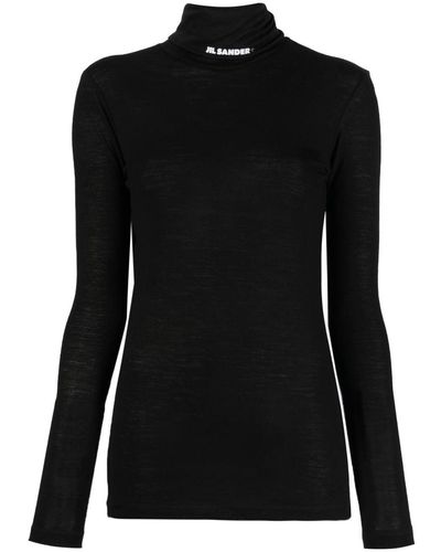 Jil Sander Top a maniche lunghe con scollo a imbuto - Nero