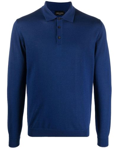 Roberto Collina Langärmeliges Poloshirt - Blau