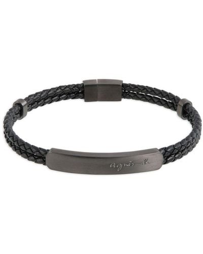 agnès b. Logo-engraved Braided Leather Bracelet - White