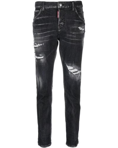 DSquared² Distressed Cropped Skinny Jeans - Grey