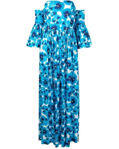 Isolda Maria Floral-print Off-shoulder Dress - Blue