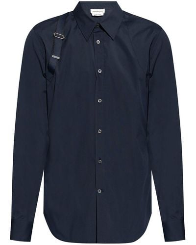 Alexander McQueen Popeline-Hemd mit Schnallendetail - Blau