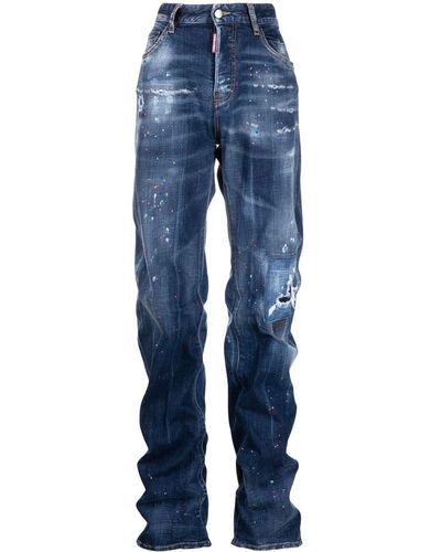 DSquared² Slouchy-fit Paint-splatter Jeans - Blue