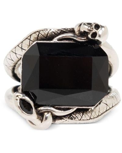 Alexander McQueen Swarovski Crystal Snake And Skull Ring - Metallic