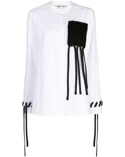 Ports 1961 Knitted-panel Strap-detail Shirt - White
