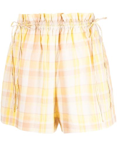 Oroton Check Paperbag-waist Shorts - Yellow