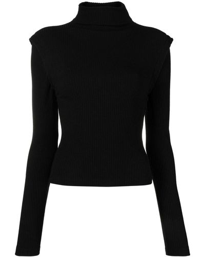 Maje Mock-neck Padded-shoulder Sweater - Black