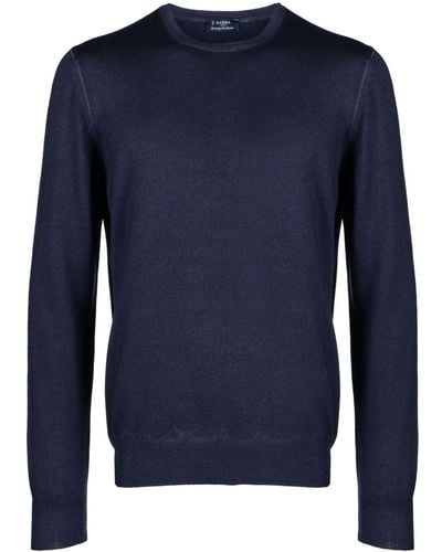 Barba Napoli Ribbed-trim Virgin-wool Sweater - Blue