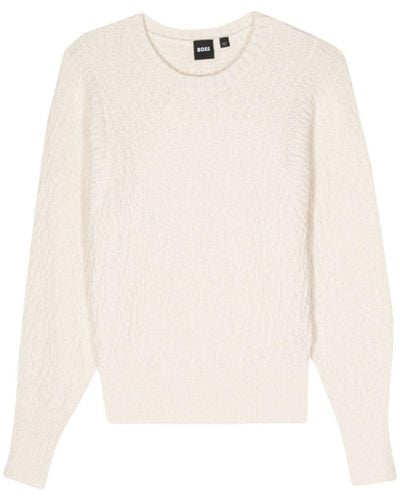 BOSS Logo-lettering Chunky-knit Sweater - White