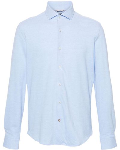 BOSS Spread-collar Cotton Shirt - Blue