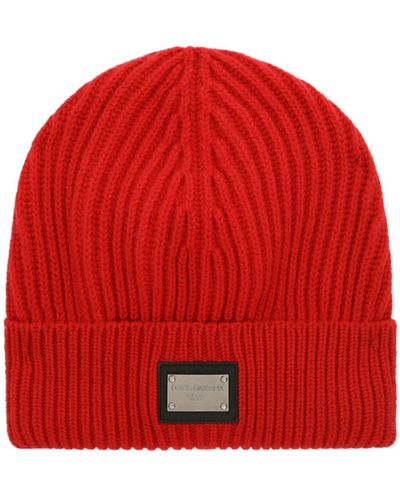 Dolce & Gabbana Logo-plaque Ribbed Beanie Hat - Red