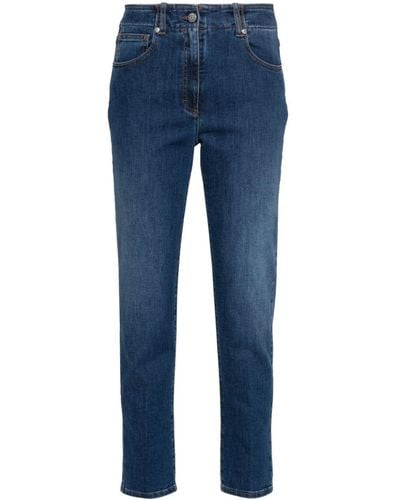 Peserico Skinny Jeans Met Logopatch - Blauw
