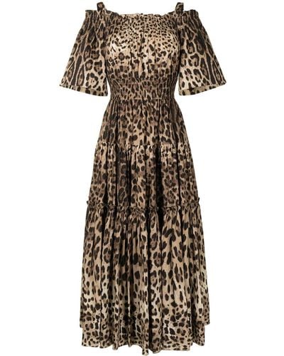 Dolce & Gabbana Leopard-print Midi Dress - Brown