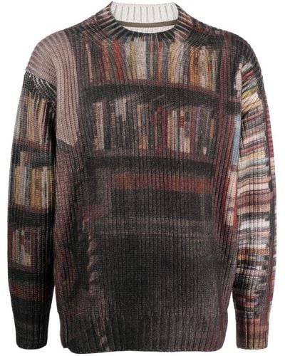 Sacai Book-print Chunky-knit Sweater - Grey