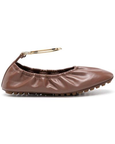 Fendi Leather Ballerina Shoes - Brown