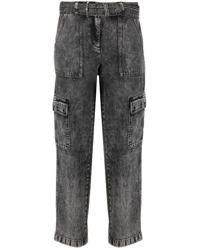 MICHAEL Michael Kors Belted Washed Straight-leg Jeans - Gray