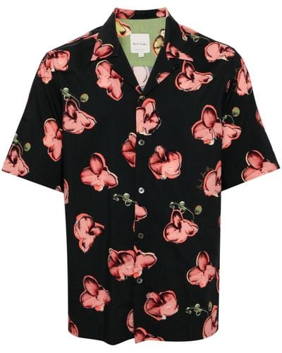 Paul Smith Orchid-print Short-sleeves Shirt - Black