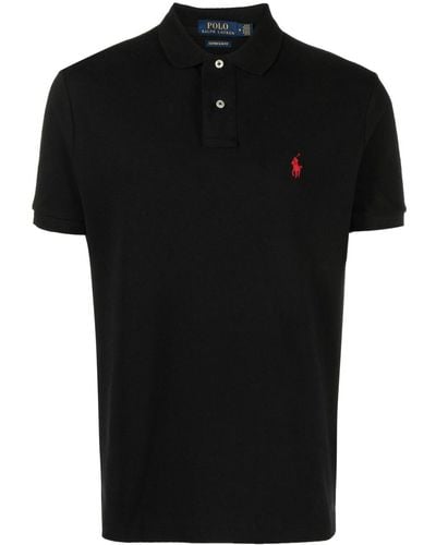 Polo Ralph Lauren Short-sleeved Logo-embroidered Custom-fit Cotton-piqué Polo Shirt - Black